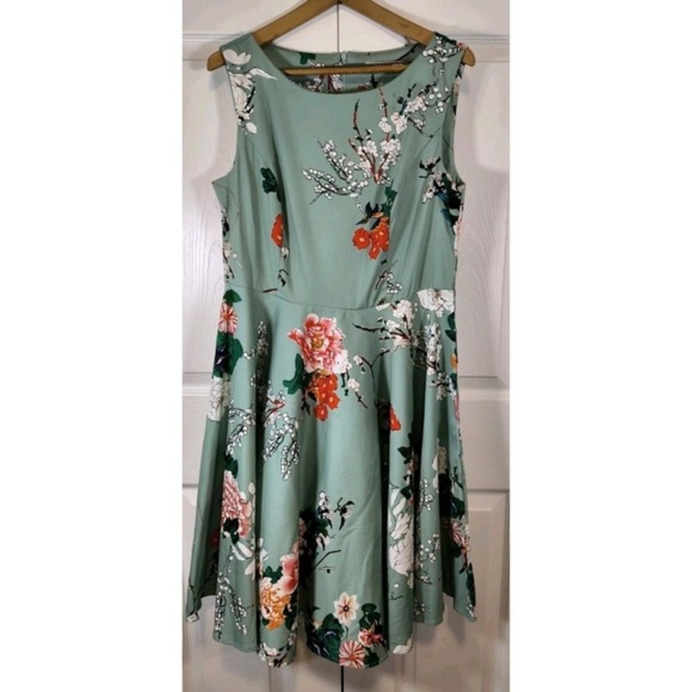 GRACE KARIN Boatneck Sleeveless Vintage Tea Dress, XS Green Floral, Balletcore - Picture 1 of 6